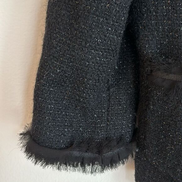 Talbots Women black tweed sparkle holiday raw hem blazer suit jacket size. 8 EUC - Picture 4 of 12